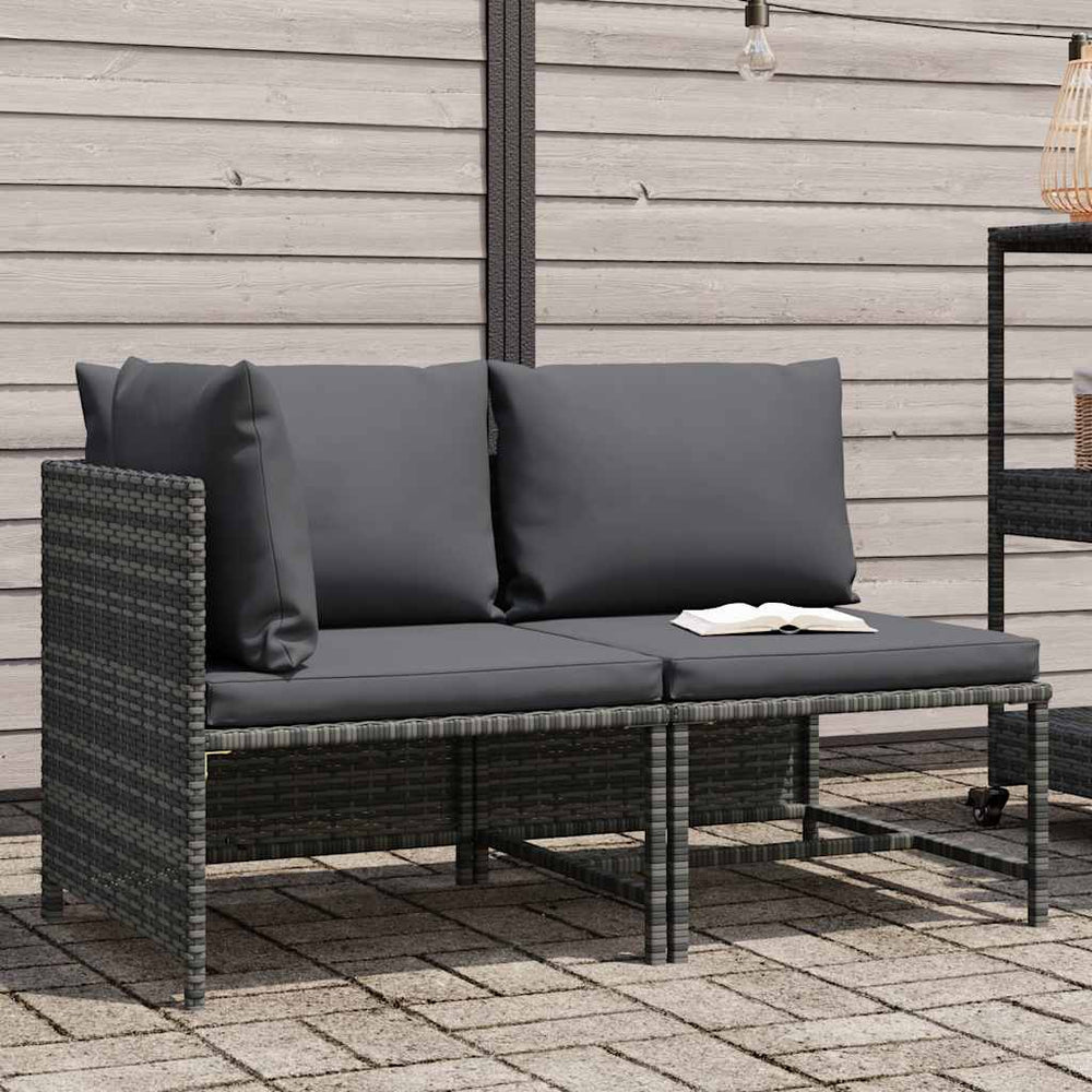 2-tlg. Garten-Sofagarnitur mit Auflagen Poly Rattan Grau