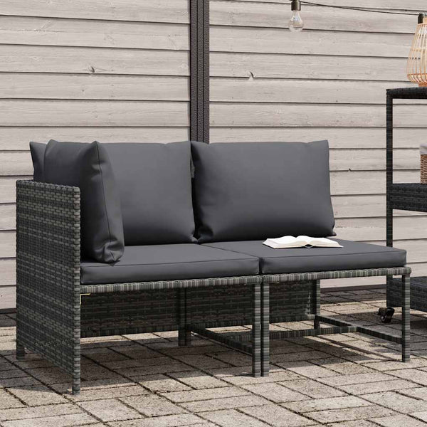 2-tlg. Garten-Sofagarnitur mit Auflagen Poly Rattan Grau