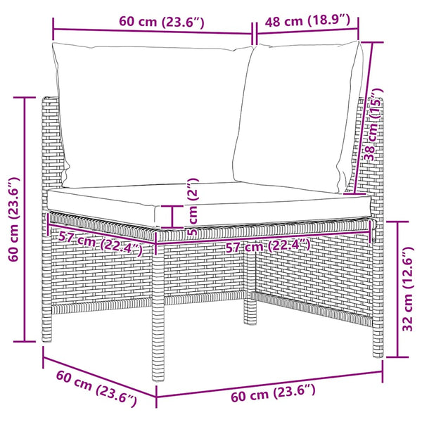 Modular-Ecksofa mit Kissen Schwarz Poly Rattan