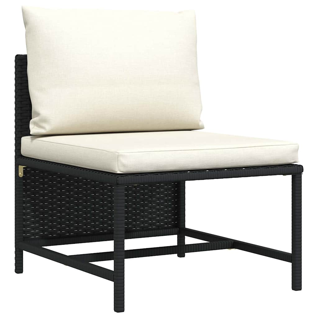 Modular-Mittelsofa mit Kissen Schwarz Poly Rattan