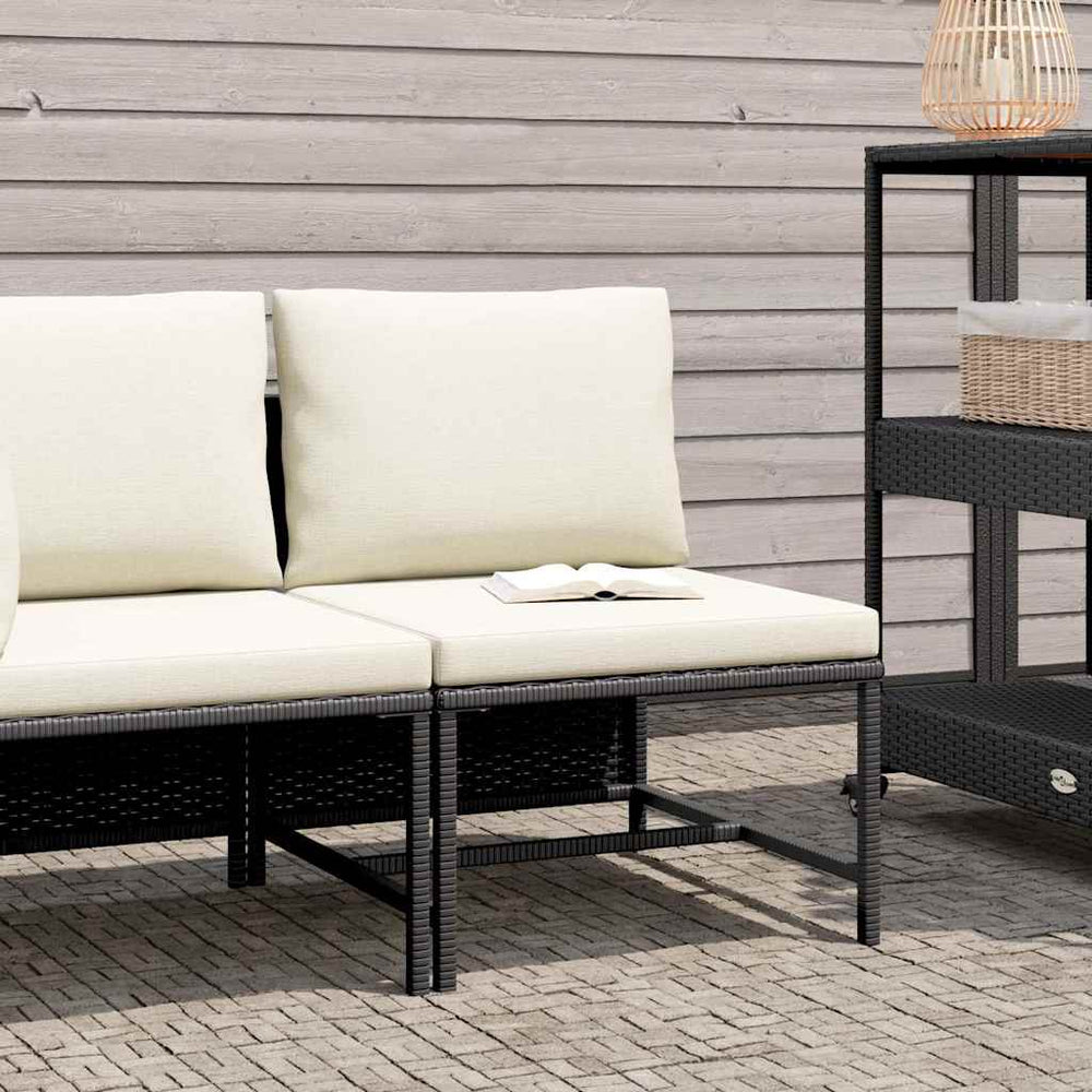 Modular-Mittelsofa mit Kissen Schwarz Poly Rattan