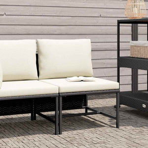Modular-Mittelsofa mit Kissen Schwarz Poly Rattan
