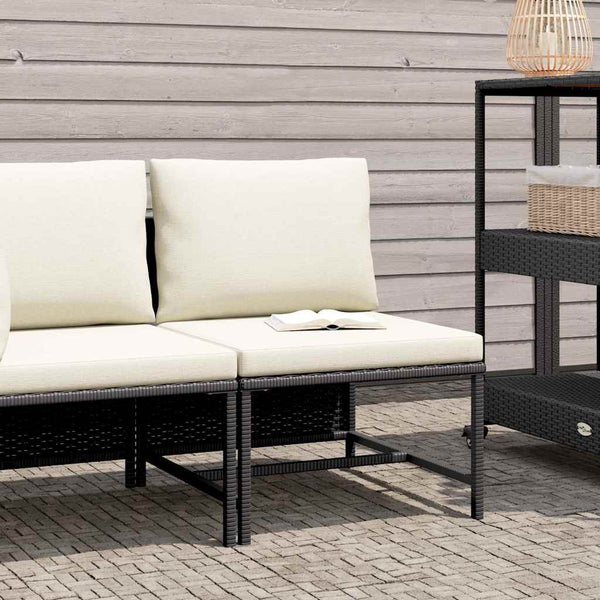 Modular-Mittelsofa mit Kissen Schwarz Poly Rattan