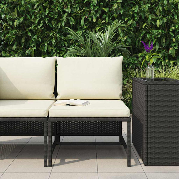Modular-Mittelsofa mit Kissen Schwarz Poly Rattan