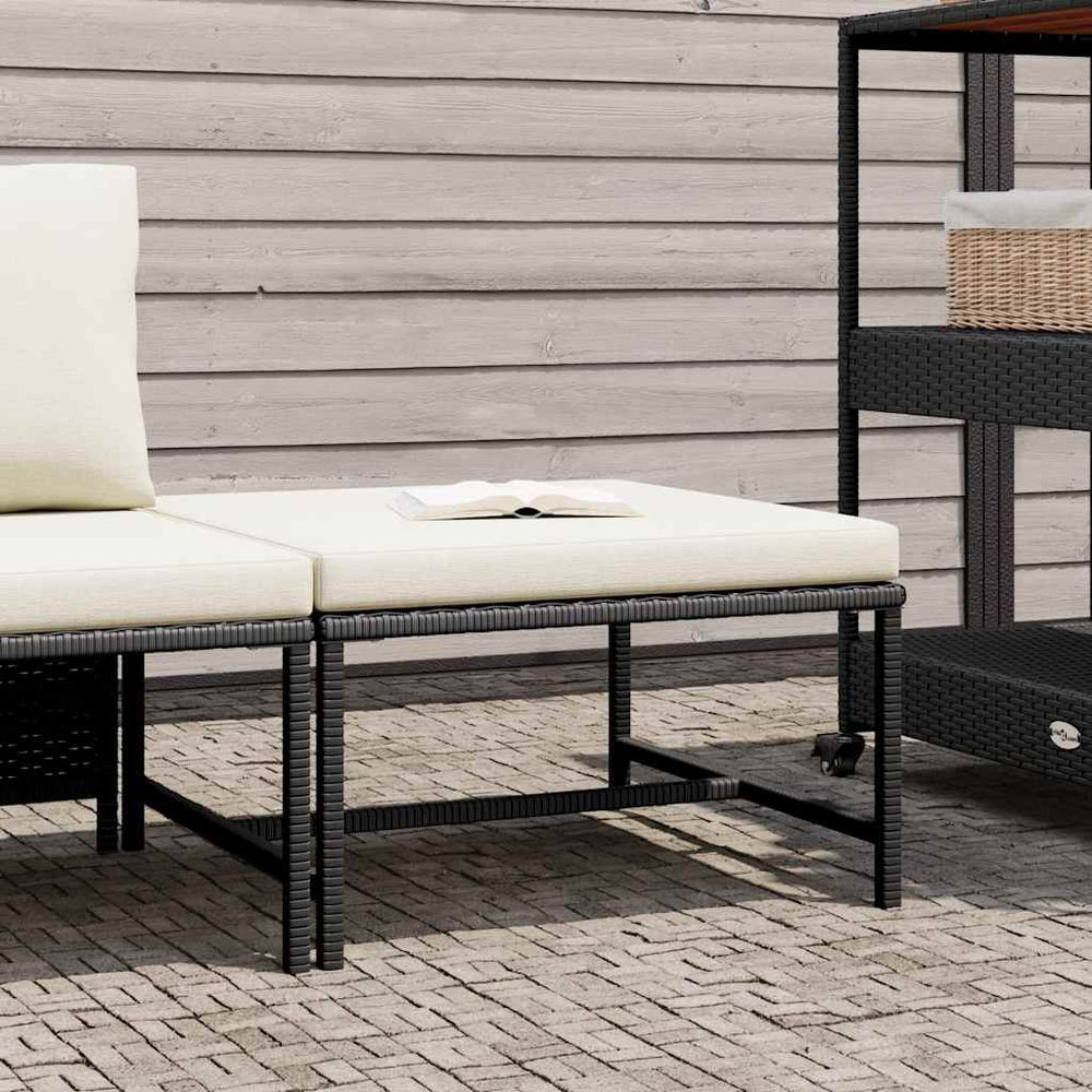 Modular-Fußhocker mit Kissen Schwarz Poly Rattan
