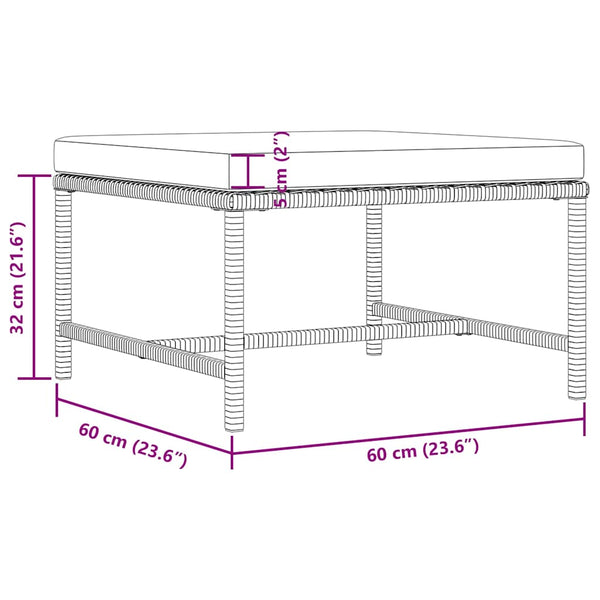 Modular-Fußhocker mit Kissen Schwarz Poly Rattan
