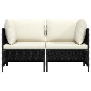 2-Sitzer-Gartensofa mit Kissen Schwarz Poly Rattan