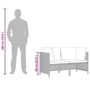2-Sitzer-Gartensofa mit Kissen Schwarz Poly Rattan