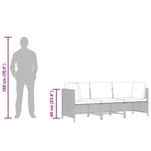 3-Sitzer-Gartensofa mit Auflagen Schwarz Poly Rattan