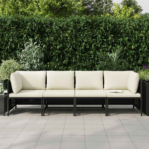 4-Sitzer-Gartensofa mit Auflagen Schwarz Poly Rattan
