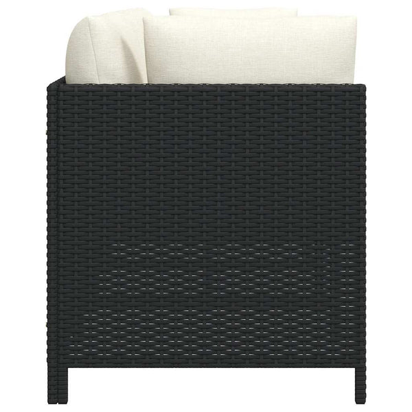 4-Sitzer-Gartensofa mit Auflagen Schwarz Poly Rattan