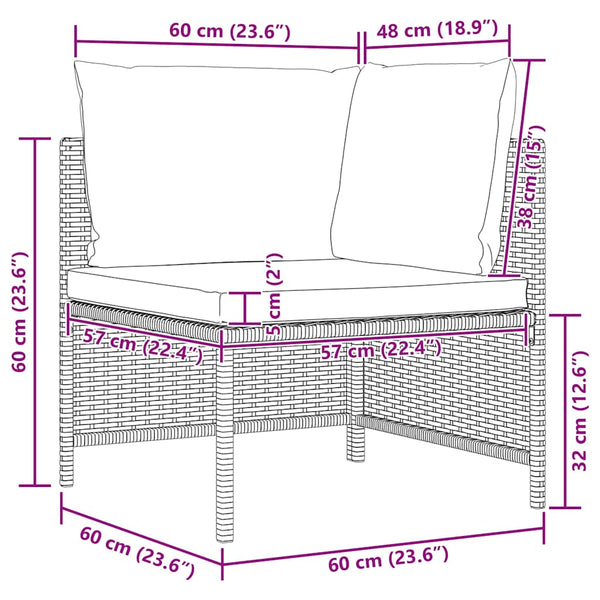 5-tlg. Garten-Sofagarnitur mit Auflagen Schwarz Poly Rattan