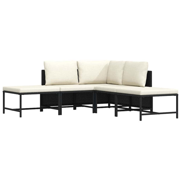 5-tlg. Garten-Sofagarnitur mit Auflagen Schwarz Poly Rattan
