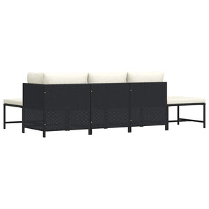 5-tlg. Garten-Sofagarnitur mit Auflagen Schwarz Poly Rattan