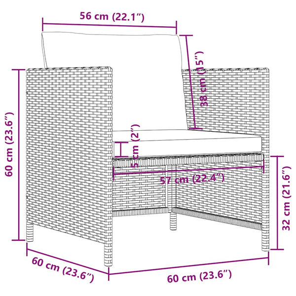 4-tlg. Garten-Sofagarnitur mit Auflagen Schwarz Poly Rattan