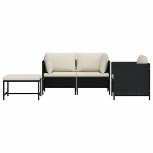 4-tlg. Garten-Sofagarnitur mit Auflagen Schwarz Poly Rattan