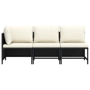 3-tlg. Garten-Sofagarnitur mit Auflagen Schwarz Poly Rattan