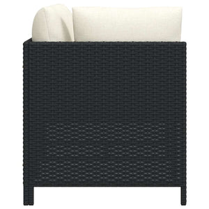 3-tlg. Garten-Sofagarnitur mit Auflagen Schwarz Poly Rattan