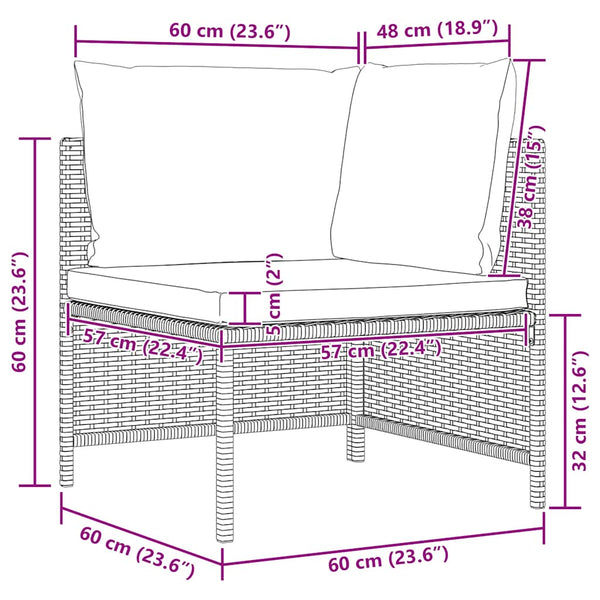 3-tlg. Garten-Sofagarnitur mit Auflagen Schwarz Poly Rattan