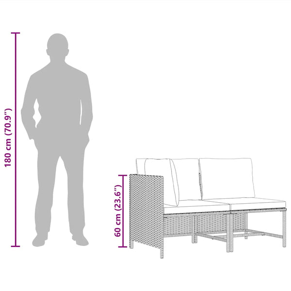 2-tlg. Garten-Sofagarnitur mit Auflagen Schwarz Poly Rattan
