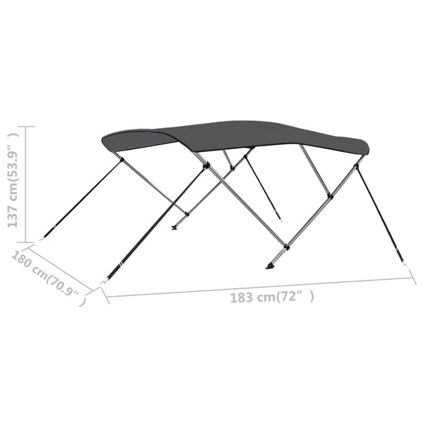 Anthrazitfarbenes 3-Bügel-Bimini-Top 183x180x137 cm