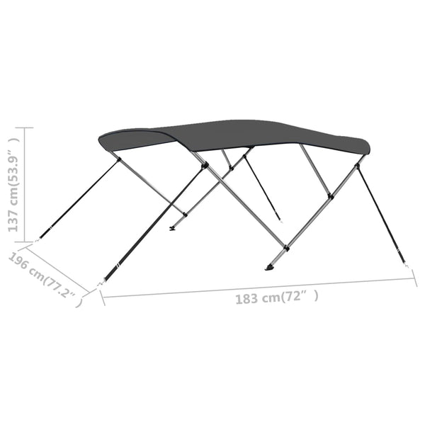 Anthrazit 3-Bow Bimini Top 183x196cm