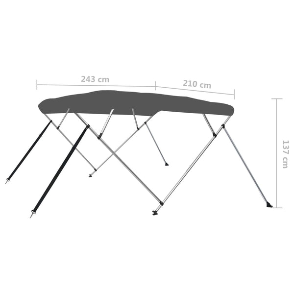 Anthrazitfarbenes 4-Bügel-Bimini-Top 243x210x137 cm