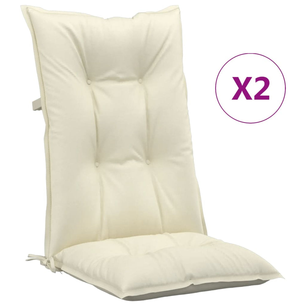 vidaXL Coussins de chaise de jardin pour dossier haut 2 pcs Crème 120x50x7 cm Tissu