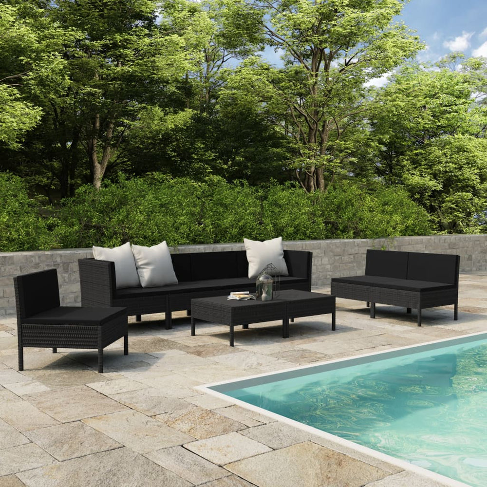 vidaXL Salon de jardin 9 pcs avec coussins résine tressée noir