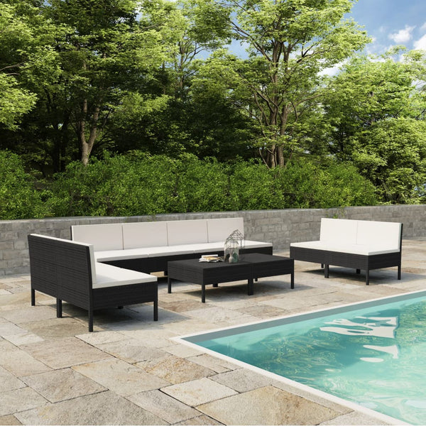 10-tlg. Garten-Lounge-Set mit Auflagen Poly Rattan Schwarz