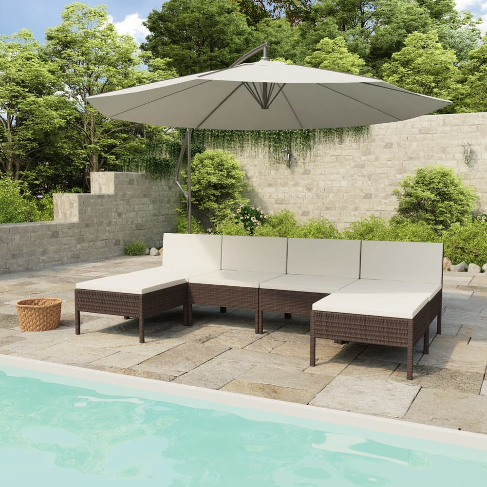 vidaXL Salon de jardin 6 pcs avec coussins résine tressée Marron