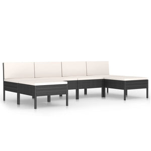 6-tlg. Garten-Lounge-Set mit Auflagen Poly Rattan Schwarz
