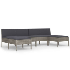 6-tlg. Garten-Lounge-Set mit Auflagen Poly Rattan Grau