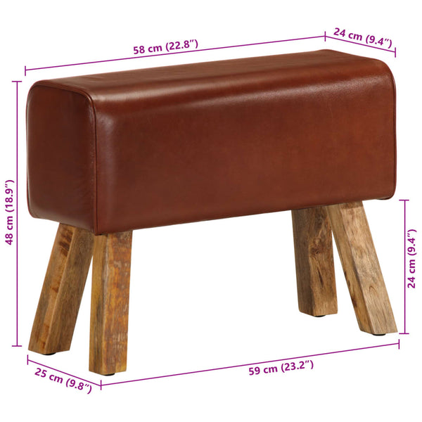 Echtleder Sitzbank Turnbock Design Braun 58cm