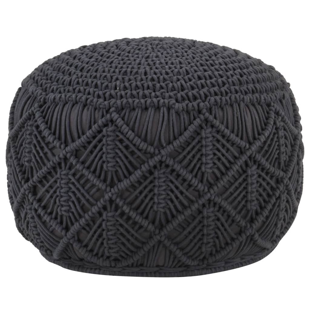 Makramee Sitzpuff Anthrazit Handgefertigt 45x30cm