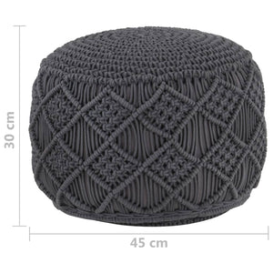 Makramee Sitzpuff Anthrazit Handgefertigt 45x30cm