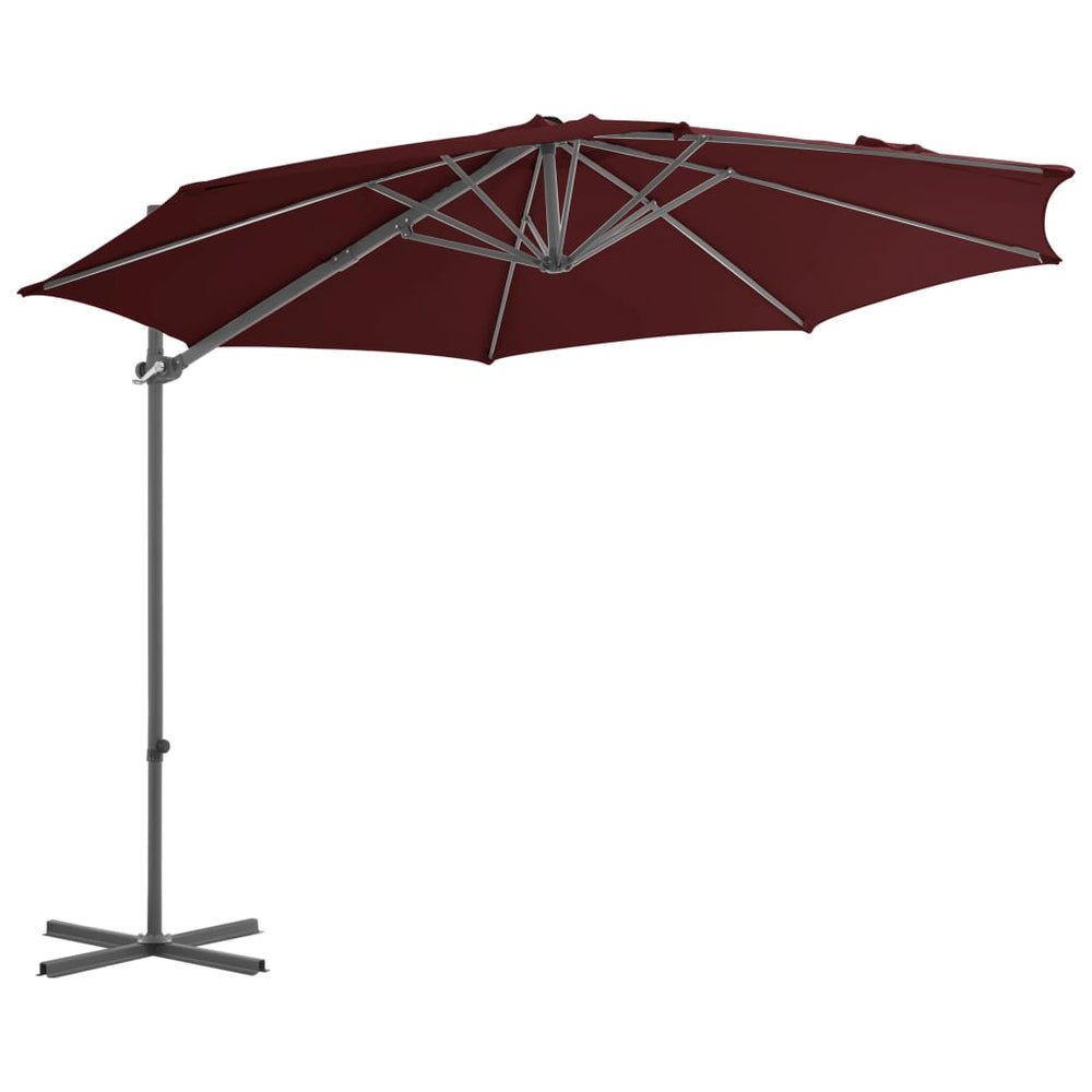 vidaXL Parasol déporté avec mât en acier 300 cm Rouge bordeaux