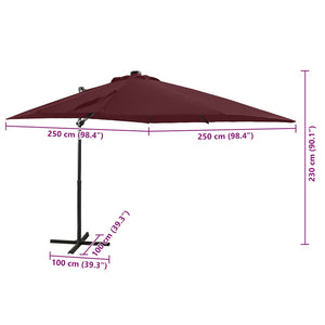 Ampelschirm mit LED-Beleuchtung 250 cm Bordeauxrot