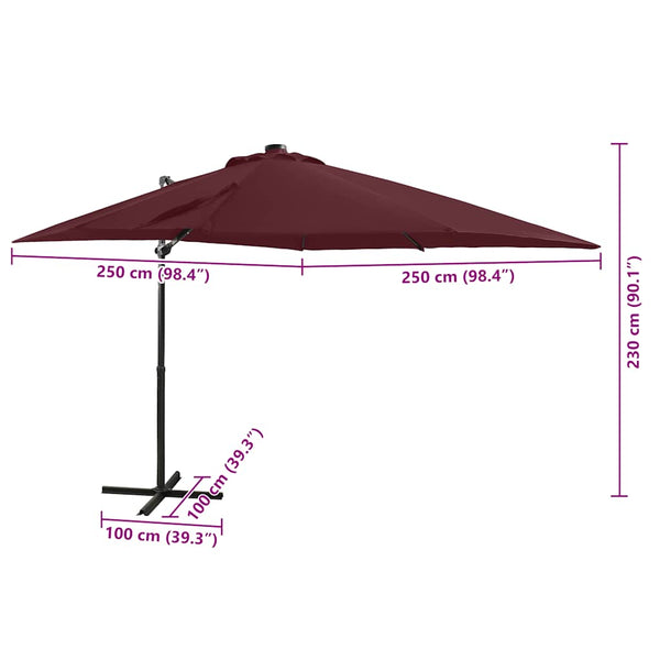 Ampelschirm mit LED-Beleuchtung 250 cm Bordeauxrot
