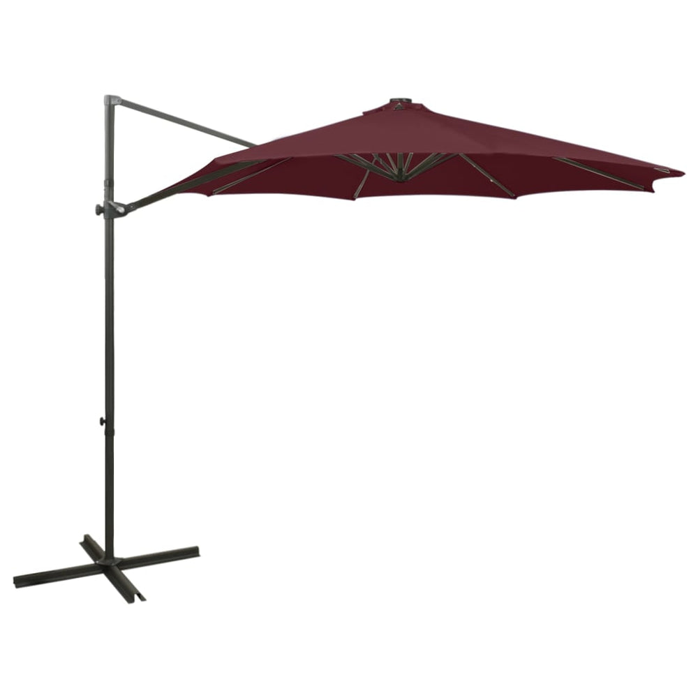 vidaXL Parasol déporté avec lumières LED 300 cm Rouge bordeaux