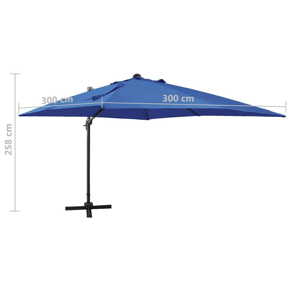 Ampelschirm mit LED-Beleuchtung 300 cm Azurblau