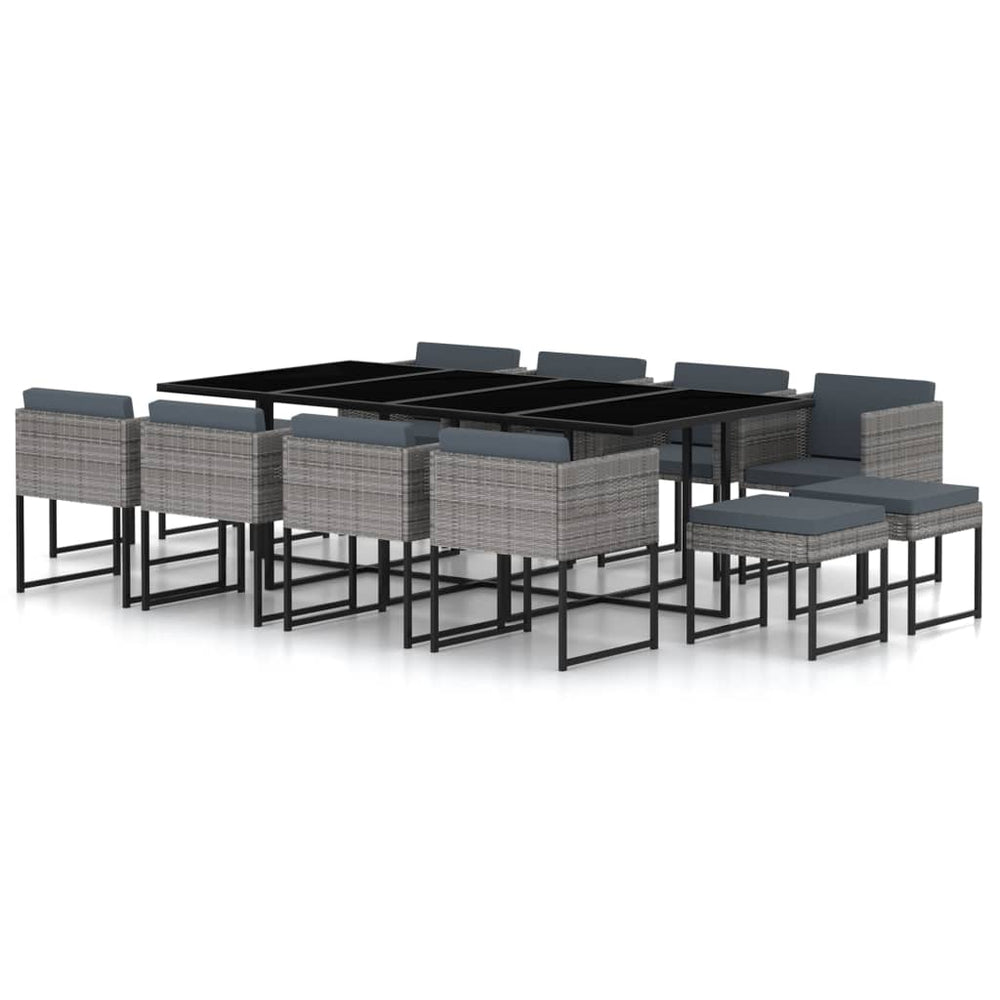 vidaXL Ensemble repas de jardin 13 pcs avec coussins résine tressée gris