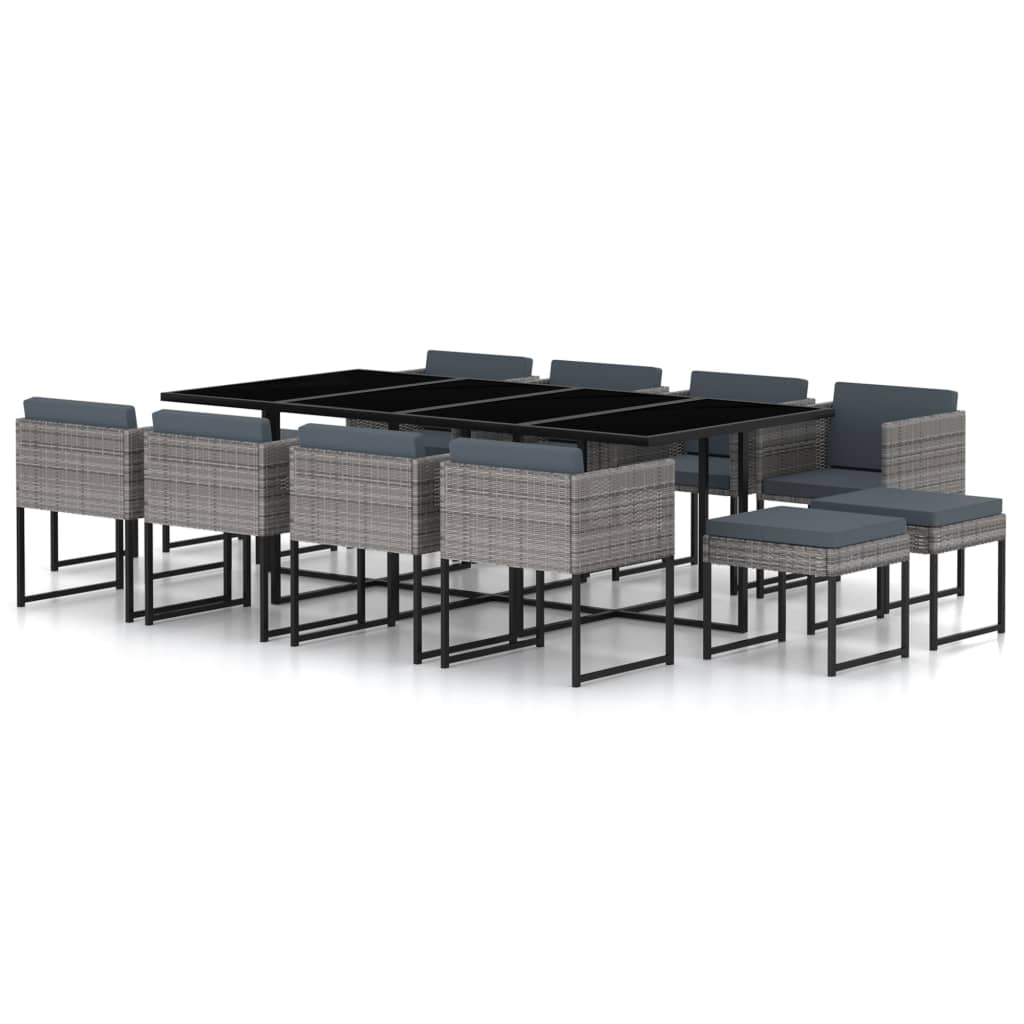 13-tlg. Garten-Essgruppe mit Kissen Poly Rattan Grau