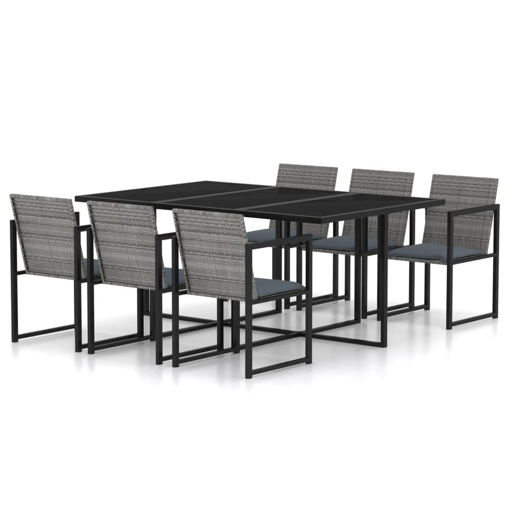 vidaXL Salon de jardin à dîner 7 pcs avec coussins résine tressée gris