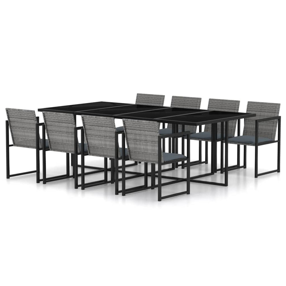 vidaXL Salon de jardin à dîner 9 pcs avec coussins résine tressée gris