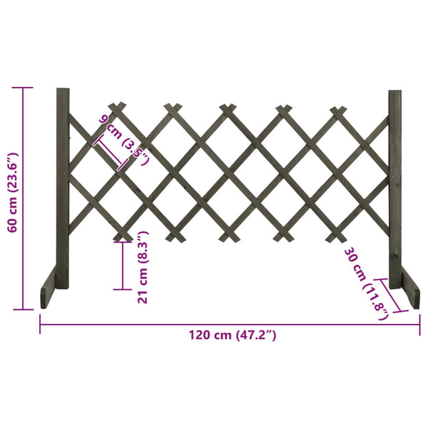 Garten-Rankzaun Grau 120x60 cm Massivholz Tanne