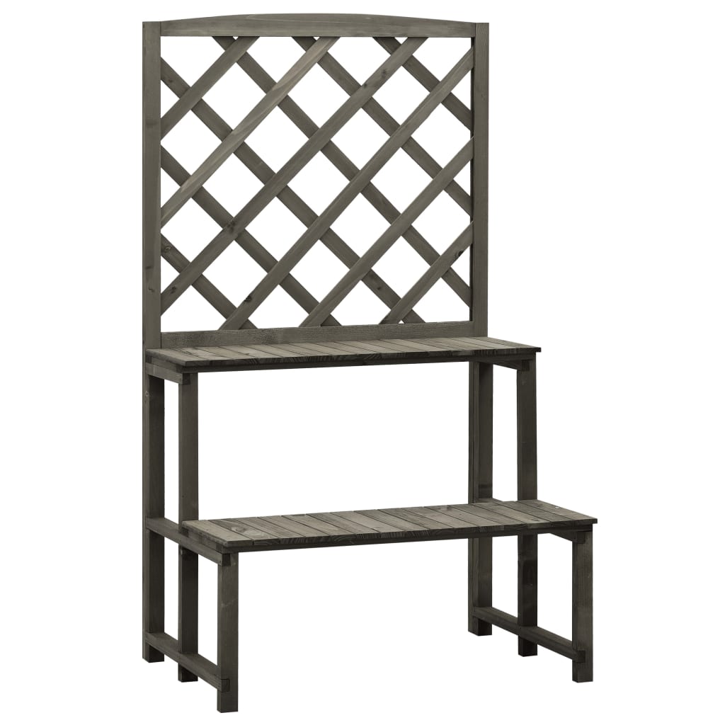 Blumentreppe mit Rankgitter Grau 70x42x120 cm Massivholz Tanne