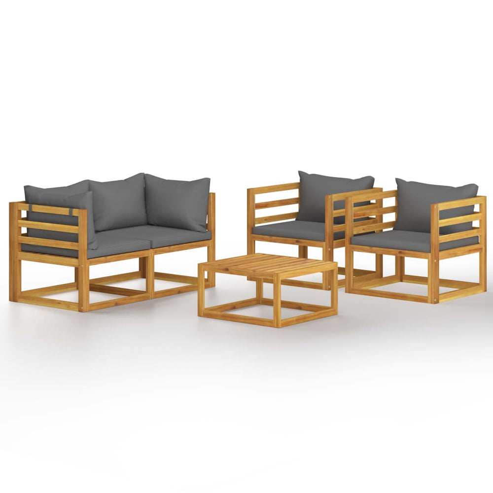 vidaXL Salon de jardin 5 pièces avec coussins Bois d'acacia massif