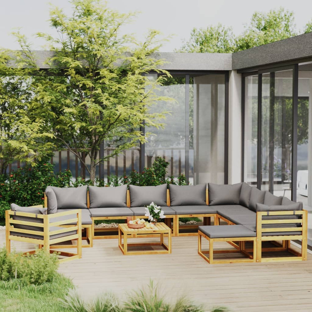 vidaXL Salon de jardin 12 pcs avec coussins bois d'acacia massif