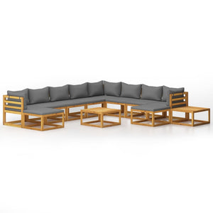 12-tlg. Garten-Lounge-Set mit Auflagen Massivholz Akazie
